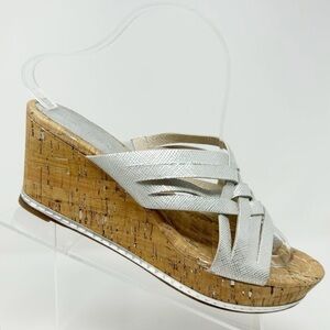 Donald J Pliner Flore Silver Gray Leather Woven Platform Wedge Sandals Size 10